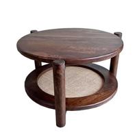 Old Inn - Mango salontafel walnoot met rotan rond 65 cm - thumbnail