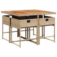 5-delige Tuinset met kussens poly rattan beige - thumbnail