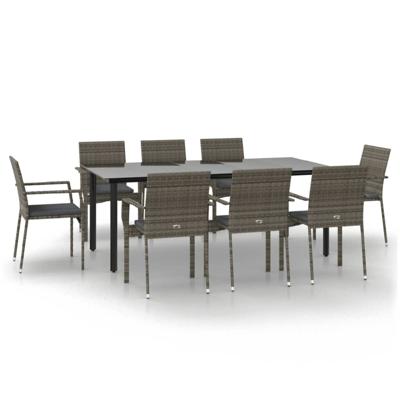 9-delige Tuinset met kussens poly rattan zwart en grijs