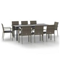 9-delige Tuinset met kussens poly rattan zwart en grijs - thumbnail