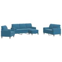 4-delige Loungeset met kussens en bolsters fluweel blauw - thumbnail