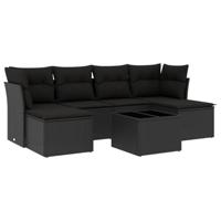 7-delige Loungeset met kussens poly rattan zwart - thumbnail