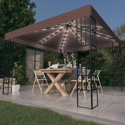 Prieel met LED-lichtslinger 3x3 m taupe