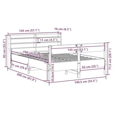 Bedframe zonder matras massief grenenhout 135x190 cm