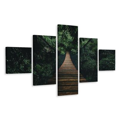 Schilderij - Touwbrug in de Jungle II, 5luik, premium print