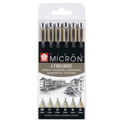 Fineliner Sakura pigma micron set 6stuks zwart Fineliner Sakura pigma micron set 6stuks zwart