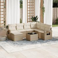 8-delige Loungeset met kussens poly rattan beige - thumbnail