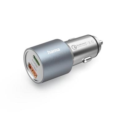 Hama Auto-oplader, USB-C/USB-A, (1x20W PD, 1x18W QC), 38W Oplader Grijs