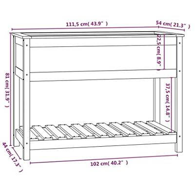 Plantenbak met schap 111,5x54x81 cm massief grenenhout zwart