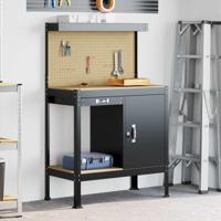 Werkbank met lade Zwart 90 x 49 x 141 cm Bewerkt hout en metaal - thumbnail