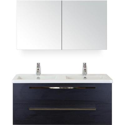 Seville Badmeubelset 120 cm - 2 Laden Black Oak - Wastafel Djazz Dubbel met Spiegelkast