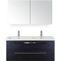 Seville Badmeubelset 120 cm - 2 Laden Black Oak - Wastafel Djazz Dubbel met Spiegelkast - thumbnail