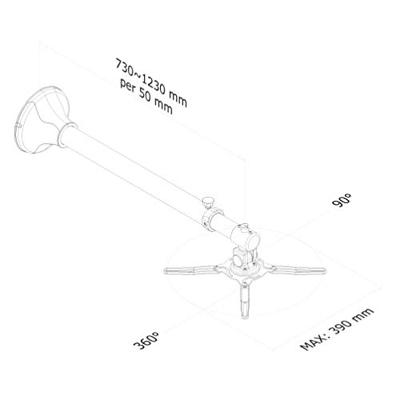 Newstar BEAMERW100 Beamer Wandsteun 73-123 cm Zilver - thumbnail
