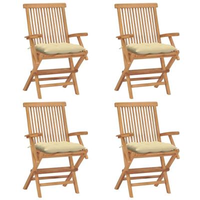 Tuinstoelen 4 st met crèmewitte kussens massief teakhout