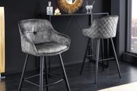 Design barkruk EUPHORIA grijs fluweel zwart metalen poten barstoel met rugleuning - 43690 - thumbnail