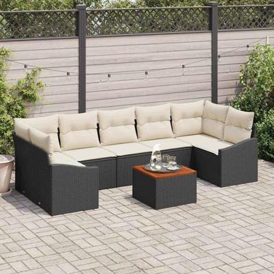 Tuinbankenset met kussen 8 pcs Zwart poly rattan