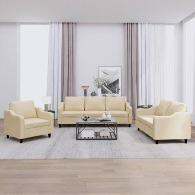 3-delige Loungeset met kussens stof crèmekleurig