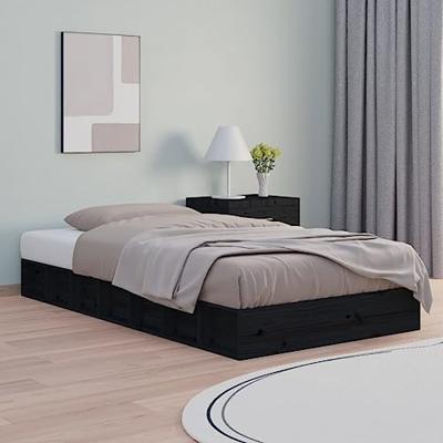Bedframe massief hout zwart 75x190 cm