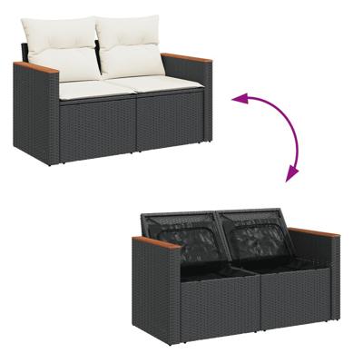5-delige Loungeset met kussens poly rattan zwart