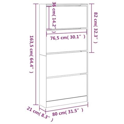 Schoenenkast met 4 klaplades 80x21x163,5 cm sonoma eikenkleurig