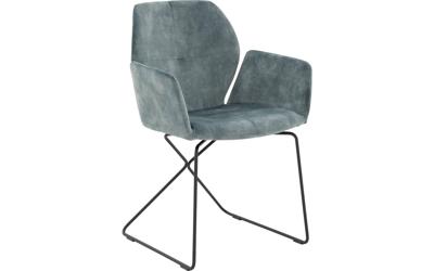 Goossens Excellent Eetkamerstoel Manzini groen velvet stof met armleuning, modern design