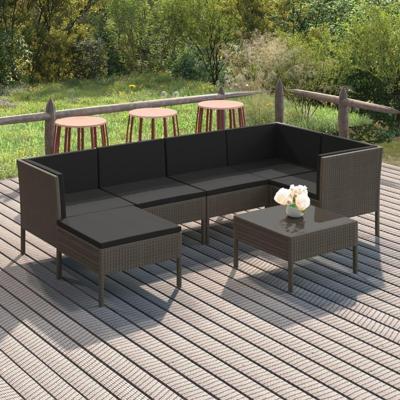7-delige Loungeset met kussens poly rattan grijs