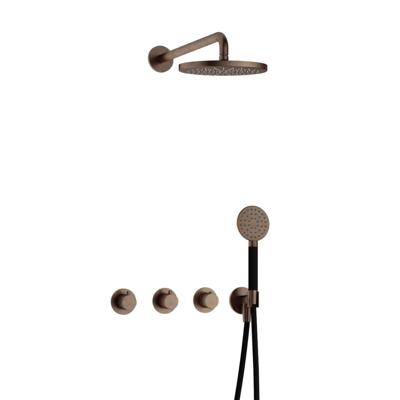 Hotbath Cobber - CB7067 - Inbouw Regendoucheset - Verouderd Messing - 2 Stopkranen - Thermostatisch - Wandarm 40 cm - Hoofddouche 200 mm - Ronde Handdouche 3 Standen - Waterbesparend