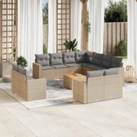 12-delige Loungeset met kussens poly rattan beige - thumbnail