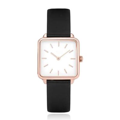 LGT JWLS Dameshorloge &apos;Square&apos; - Zwart Lederen Band, Wit Uurwerk, Rose Gouden Kast