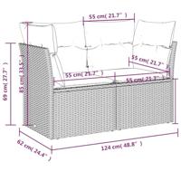Tuinbank 2-zits met kussens poly rattan beige - thumbnail