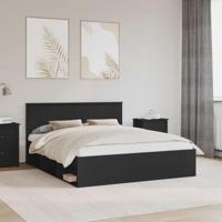 Bedframe met hoofdeinde Zwart 160 x 200 cm Massief grenenhout - thumbnail