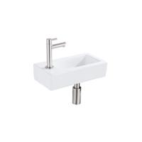 Fortifura Fuente fonteinset - 36x18.5x9cm - 1 kraangat - solid surface - fonteinkraan RVS geborsteld - mat wit SW696237/SW696217/SW705498 - thumbnail
