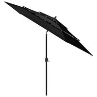 Parasol 3-laags met aluminium paal 3 m zwart - thumbnail