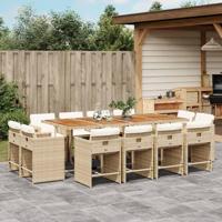 13-delige Tuinset met kussens poly rattan beige - thumbnail