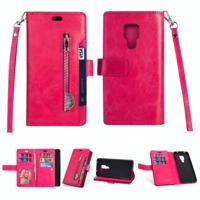 Voor Huawei Mate 20 Multifunctionele Rits Horizontale Flip Lederen Case met Holder & Wallet & 9 Card Slots & Lanyard(Rose Red) - thumbnail