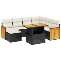8-delige Loungeset met kussens poly rattan zwart - thumbnail