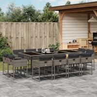 13-delige Tuinset met kussens poly rattan grijs - thumbnail