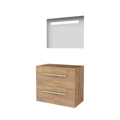 Basic-Line Economic 46 Badkamermeubelset - 80 x 46 cm - Met Grepen - 2 Lades - Wastafelblad - Spiegel met LED Verlichting - Whisky Oak