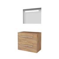 Basic-Line Economic 46 Badkamermeubelset - 80 x 46 cm - Met Grepen - 2 Lades - Wastafelblad - Spiegel met LED Verlichting - Whisky Oak - thumbnail