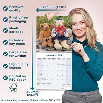 Teddy Bears Calendar 2026 Square Wall Calendar - 16 Month