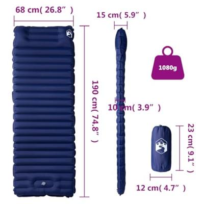 VidaXL Kampeermatras met kussen zelfopblazend 1-persoons marineblauw