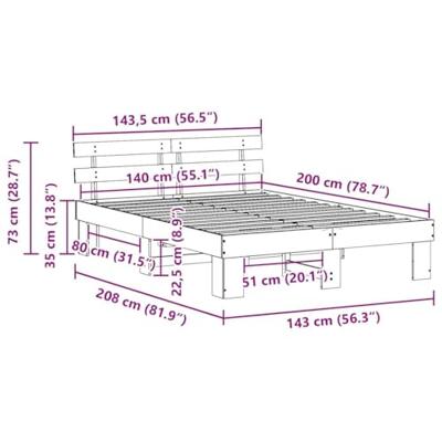 Bedframe met hoofdeinde Bruin 140 x 200 cm Massief grenenhout