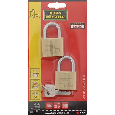 Burg Wächter 2er Set Quadro 222 40 SB Hangslot Gelijksluitend Messing Sleutelslot Burg Wächter 2er Set Quadro 222 40 SB Hangslot Gelijksluitend Messing Sleutelslot