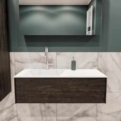 Mondiaz Lush Cloud badmeubel eiken Dark brown 100 cm 1 lade solid surface enkele spoelbak links 1 kraangat Mondiaz Lush Cloud badmeubel eiken Dark brown 100 cm 1 lade solid surface enkele spoelbak links 1 kraangat