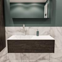 Mondiaz Lush Cloud badmeubel eiken Dark brown 100 cm 1 lade solid surface enkele spoelbak links 1 kraangat - thumbnail