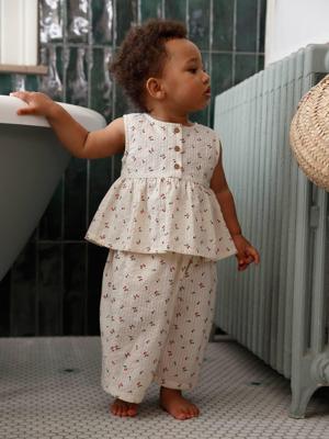 Babyset met top en wijde broek voor baby ecru