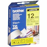 Huismerk Brother TZe-C31 Labeltape 12mm Zwart op Fluoriserend Geel - thumbnail