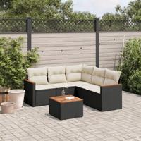 6-delige Loungeset met kussens poly rattan zwart - thumbnail