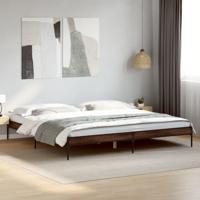 Bedframe bewerkt hout metaal bruin eikenkleur 200x200 cm - thumbnail