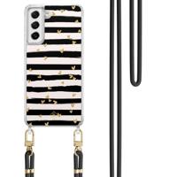 Samsung Galaxy S21 FE hoesje met zwart koord - Hart streepjes - thumbnail